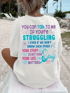 Essential  Crew Neck T-Shirt for Women, Featuring a Print for Suicide Prevention Awareness, Perfect for Casual Vacations And Everyday Wear