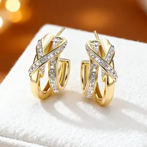 18K gold-plated copper Crystal Grace earrings with sparkling double-layer crystals, symbolizing elegance and individuality. Versatile and finely crafted—perfect for daily wear or as a Black Friday and Christmas gift.