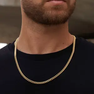 GLD Cuban Link Chain | Yellow Gold 5mm Width - 18k Gold Plated, 5mm Width, 16" to 30" Length Options, Versatile Styling for Everyday Wear
