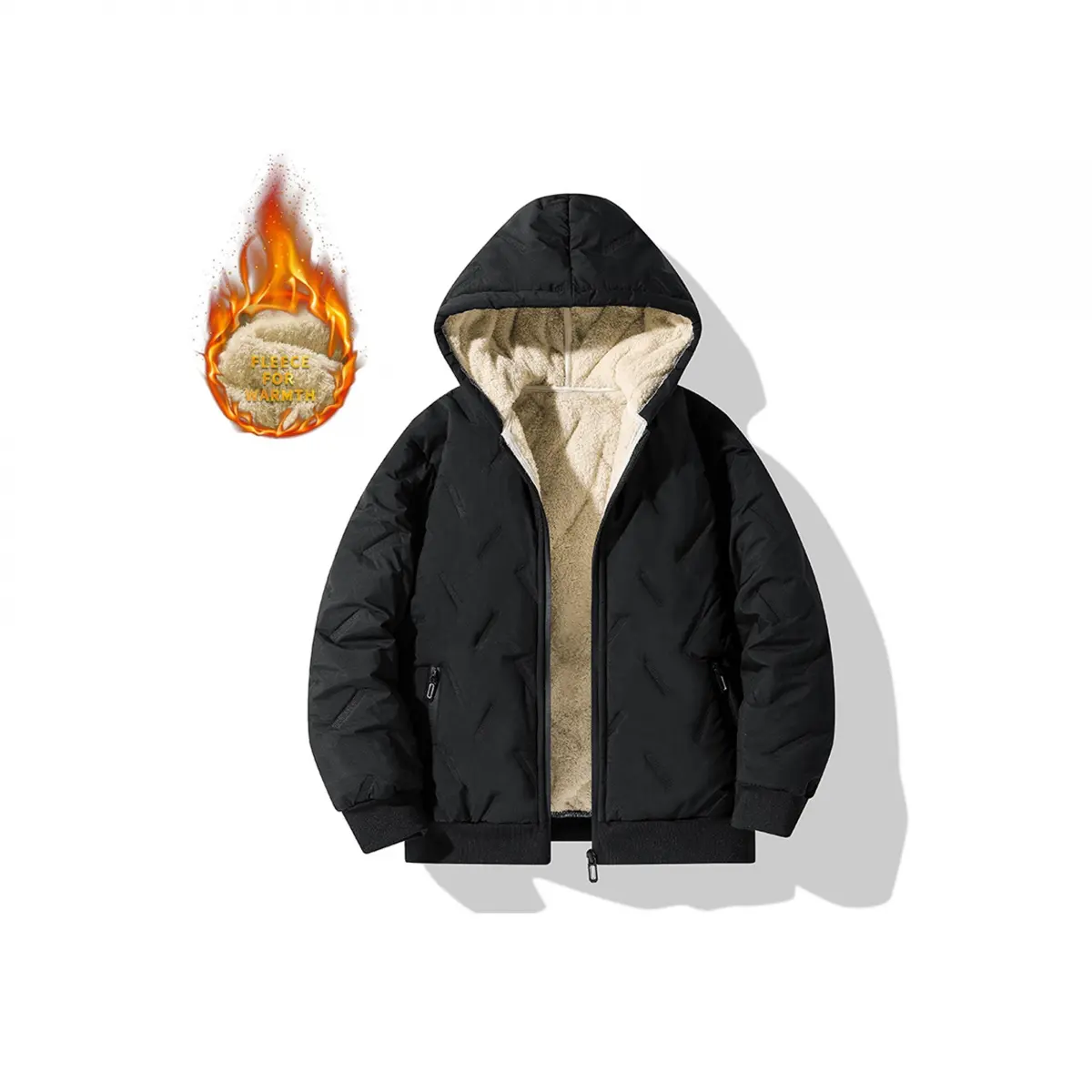 Boys' Polyester Hooded Casual Puffer Jacket - Thermal Lined, Velvet Warm, Zipper Front Closure, Comfy Loose Regular Fit, Solid Colors Fall Winter Coat, CPSIA Tracked