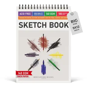 BEECHMORE BOOKS 9x12 Spiral Bound Sketchbook - 100 Perforated Sheets 140 GSM (95lb) Acid-Free White Paper, Premium Professional Artist Sketch Pad, Art Supplies for Adults Students Drawing Notebook