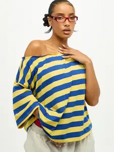 Viral Striped Off Shoulder Loose T-Shirt Women Y2K Streetwear Casual Tee Short Sleeve Aesthetic Harajuku Retro 90s Daily Wear Trendy Fashion Top