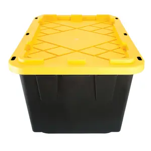 27-Gal Durable Plastic Storage Bin with Snap-On Lid, Black and Yellow Home Organizer Tote