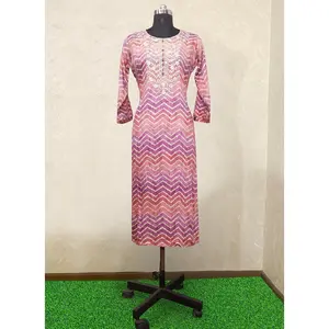 Casual Wear Pink Embroidery Work Chanderi Kurti