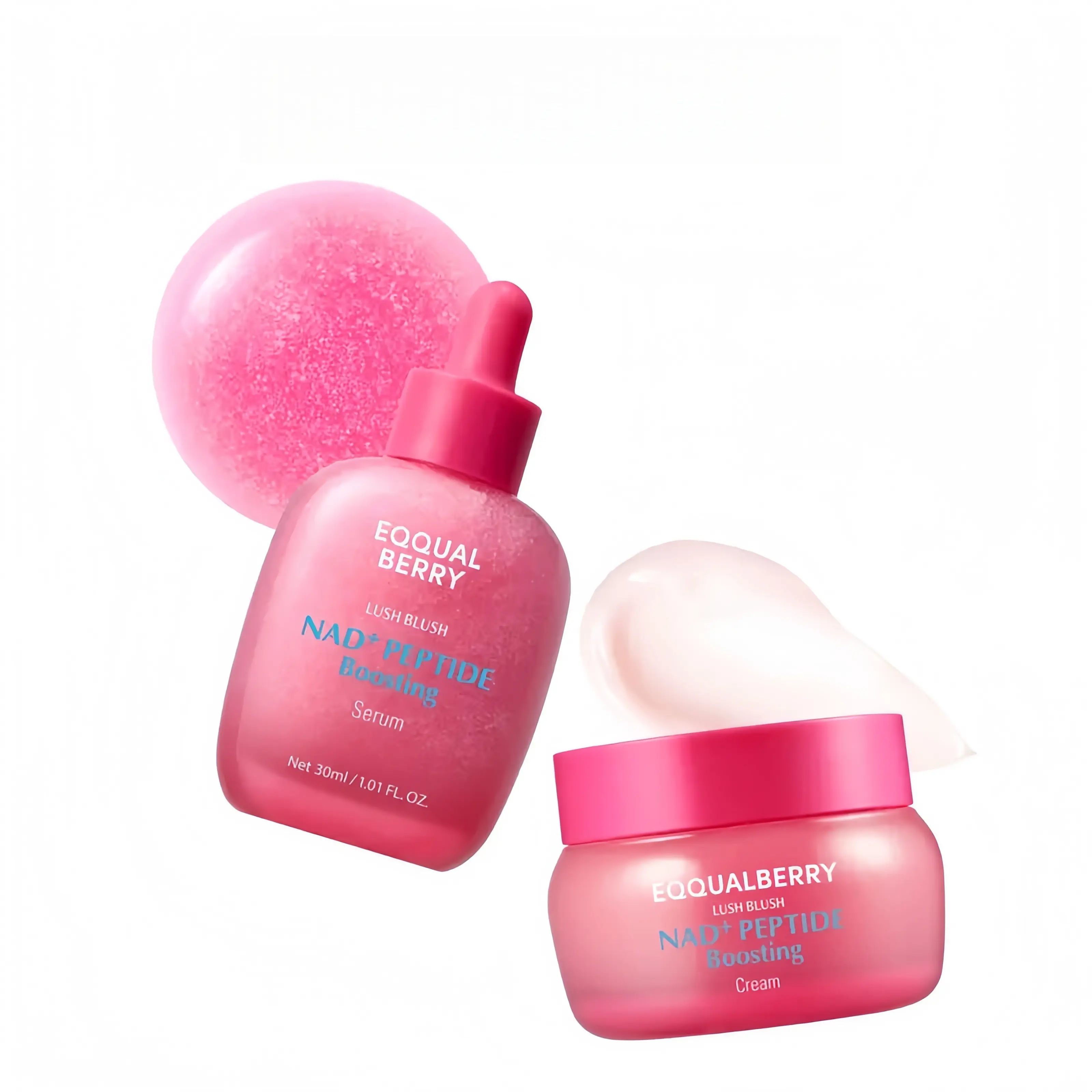 EQQUALBERRY NAD+ Peptide Boosting Smoothie Serum+Cream Set -Anti-Aging Korean Skin Care EYE Firming Serum With 5 Ceramides & Radiant Glow & Vegan Collagen for Wrinkles