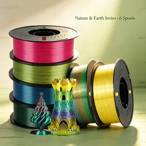 KINGROON Rainbow Dual Color Silk PLA 3D Printer Filament, 1.75mm, 6kg (6 Spools), Shimmering Gradient Hues, ±0.02mm High Precision, Bubble-Free, Stringing-Free, Smooth, Non-Toxic, for FDM 3D Printers