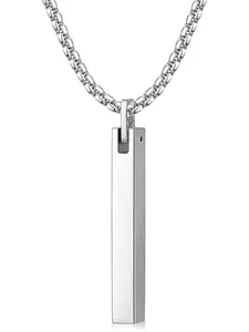 Pendant Necklace for Men, Silver Tone/ Gold Plated/Black Mens Pendant Necklaces with 2.5 mm Box Chain, Stainless Steel Bar Chain, 18-28 Inches