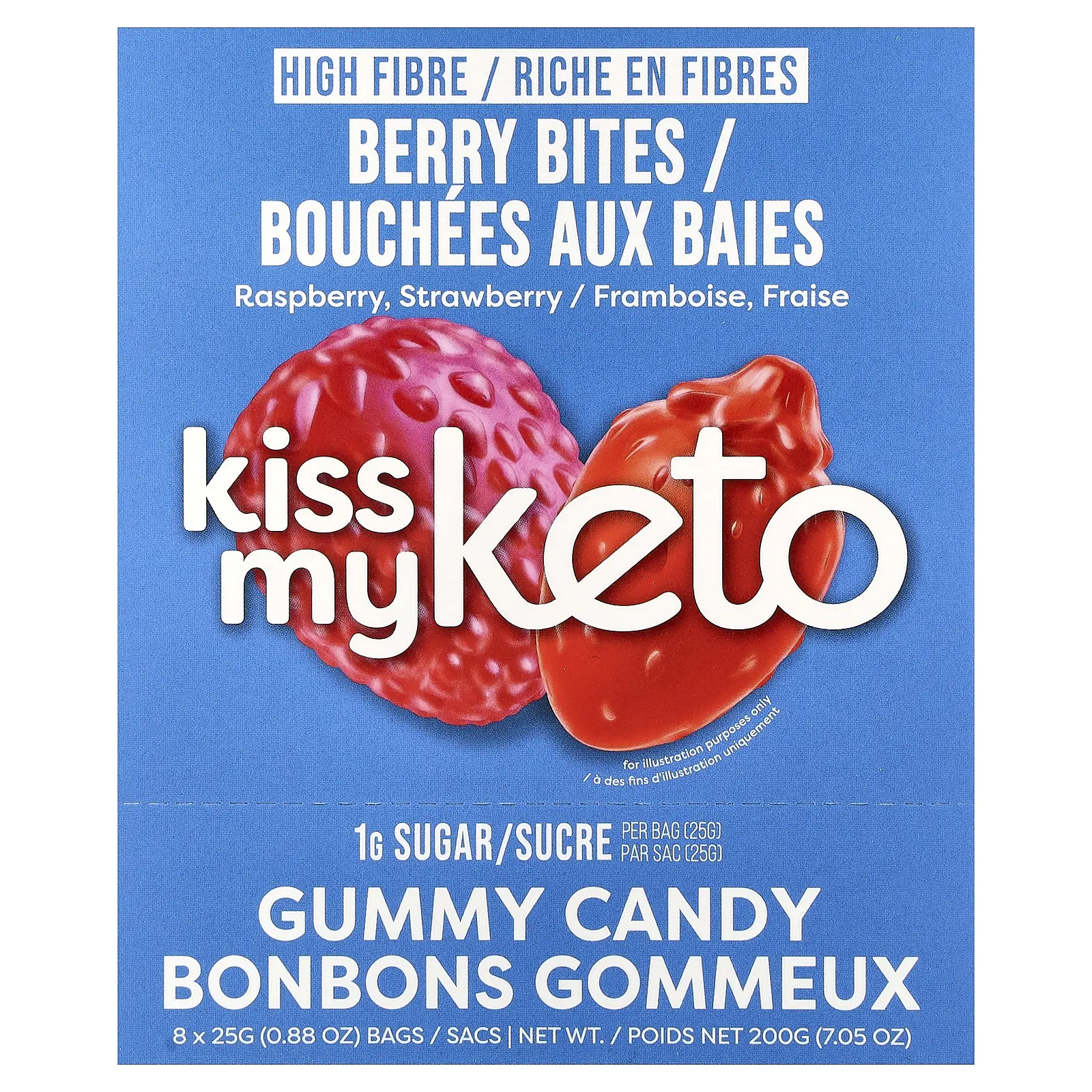 Kiss My Keto Gummy Candy, Berry Bites, Raspberry, Strawberry, 8 Bags, 0.88 oz (25 g) Each