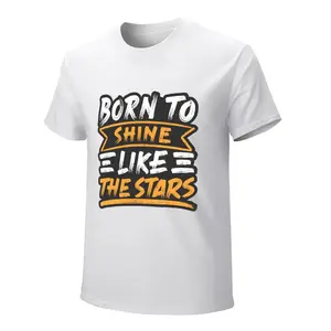 Inspirational "Born To Shine Like The Stars" Graphic T-Shirt, 180g Heavyweight White Tee, Bold Brush Print, Positive Vibes Streetwear, Unisex Fit Short Sleeve,flamingo merch,big deborah,elwood clothing,silverfish clothes,funny shirts,deo merch