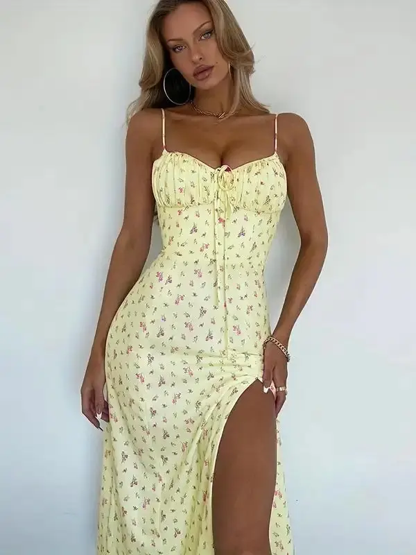 Split Thigh Cami Dress, Sundress Maxi Dress, Outfits, Wedding Guest Dresses, Boho Ruched Spaghetti Strap Midi Dress, Tummy Flattering Dresses for Wedding, Casual Sleeveless Womenswear, Wedding Dress, Sun Dress, Summer Dresses 2025