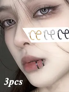 3pc 3mm Cz Diamond Labret Ring Set, Surgical Steel Lip Piercing Jewelry, Hypoallergenic C-Shaped Cartilage Earring Accessories