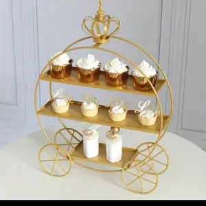 Royal Gold Cupcake Display Stand with Crown Handle 2-Tier Metal Dessert Rack & Beverage Holder for Wedding Birthday and Party Decoration