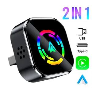 Wireless CarPlay & Android Auto Adapter, Plug & Play 2-in-1 Conversion for Wired Apple CarPlay Cars, USB/USB-C Compatible, Works with iPhone iOS 10+ & Android 11+ Smartphones