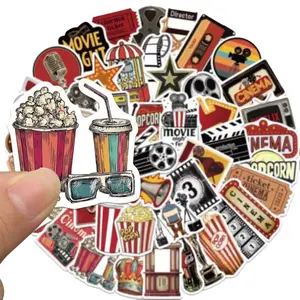 50 Pcs Vintage Movie Cinema Stickers With Popcorn Clapperboard Film Reel And Oscar Inspired Designs Waterproof Pvc Matte Reusable Perfect For Movie Night Decor Laptop Water Bottle And Bedroom Wall Ideal For Film Buffs And Retro Aesthetic Lovers
