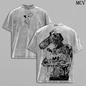 Chainsaw Man Denji Tee – Vintage Washed Heavy Cotton Oversized T-Shirt, Double Printed Anime Manga Graphic Top, Retro Unisex Streetwear for Devil Hunter Fans, Movie Inspired Edition