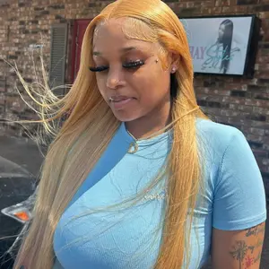 Honey Blonde 13X6 HD Transparent Lace Front Wigs #27 Colored Straight Lace Frontal Wigs Pre Cut Pre Plucked Human Hair Wigs For Women