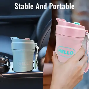 16.9oz Coffee Mug, Insulated Coffee Mug with Lid, Coffee Cup with Pull the Rope Handle for Men and Women for Hot & Cold