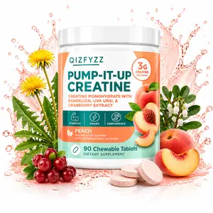Peach Creatine Chewable Tablets, 90 Count | 3g Creatine Monohydrate per Serving | Exercise Performance & Energy Support Supplement | With Dandelion, Uva Ursi & Cranberry Extract | Peach Flavor