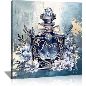 20x20 Inch Framed Perfume Wall Art Floral Bottle Canvas Print Modern Fashion Fragrance Poster for Bathroom Bedroom Vanity Room Dressing Room Wall Decor (Peace, 24L*24W)