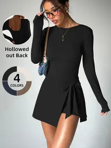 Women's Plain Sporty Long Sleeve Dress, Workout Athletic Dresses, Quick-Dry Fleece Comfortable for Gym Yoga, Fall & Winter Above the Knee Dress