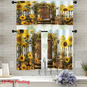 JOYFINITY 2D Flat - 1pc/2pcs 2D Flat Printing Sunflower Festival Unique Kitchen Curtain |   Polyester, Semi-sheer, Arts Theme, Rod Pocket, All-season, Suitable for Kitchen, Living Room, Bedroom