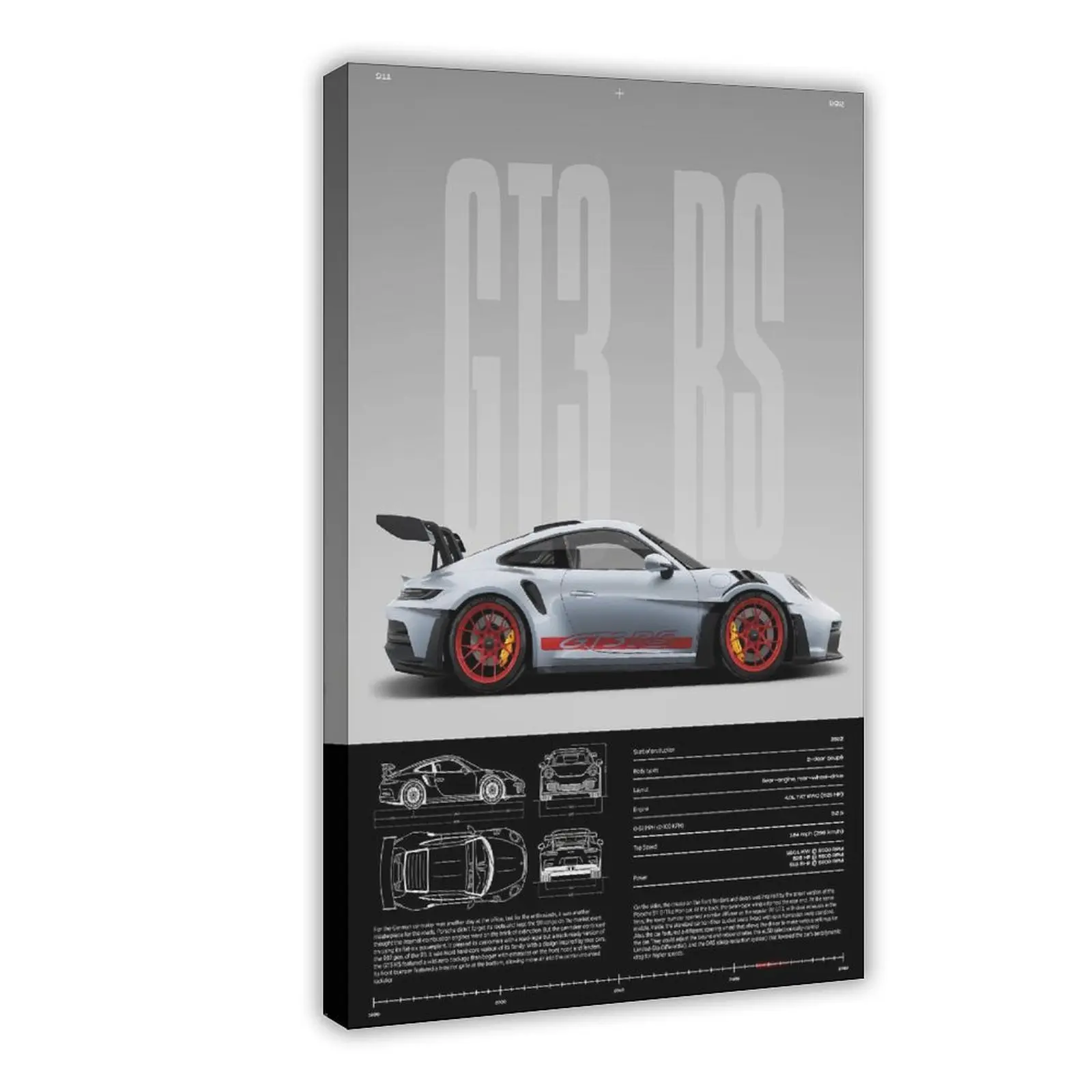 NBHYK Porsche 911 GT3 RS 992 Hypercar Print, Modern Abstract UV-Protected Waterproof Wall Art, Home Decor for Bedroom Man Cave
