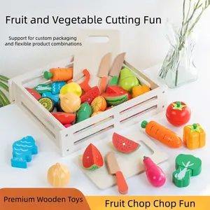 Wooden Fruit Vegetable Cutting Toy Set, Variety of Fruits and Vegetables with Knives, Kids Pretend Play Cutting Fun, Kitchen Pretend Play Set