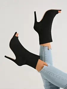 Women's over Knee High Heel Boots, Sexy Plain Textile Upper, Rubber Sole, Fall & Winter Fashion, Slimming Elastic Boots