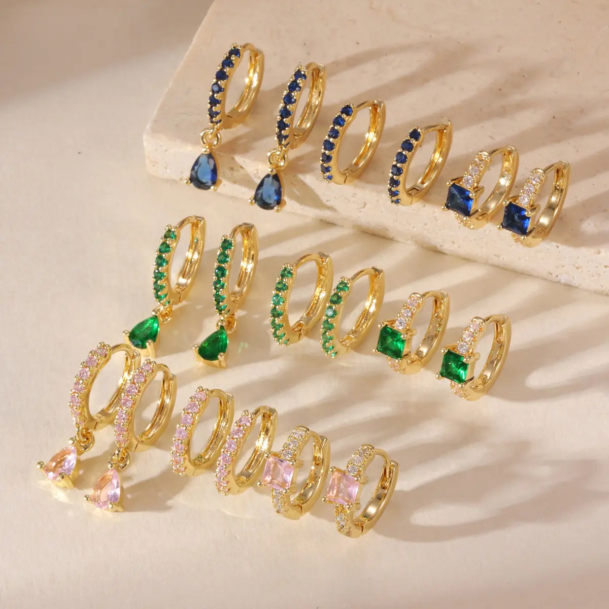 3-Pair Gold/Silver Multicolor CZ Hoop Earrings & Ring Jewelry Set – Elegant, High-End Aesthetic, Boutique & Stylish Accessories for Women – Perfect for Daily Wear, Parties, and Vacations