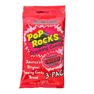 Pop Rocks Cherry Popping Candy - 1 Pack with 3 Pieces - 0.74 oz - Cherry Flavor - Sweet Candies Fruity Snack Bonbon