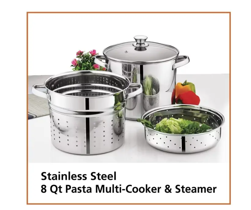 Stainless Steel Cookware, 4-Piece 8 qt Multipot Set