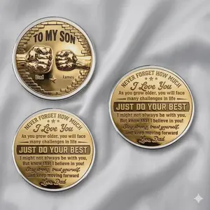 Personalized To My Son I Believe In You Gold Pocket Coin Keychain, Fist Bump Father's Day Gift, Leather Pocket Keychain, To My Son1
