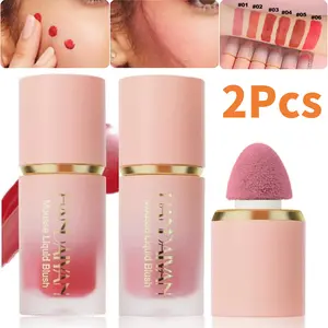 2Pcs Liquid matte powder blusher, easy to color, durable and natural, facial makeup rouge, glass bottle is suitable for makeup makeup, which is a must for female travel, home and dating