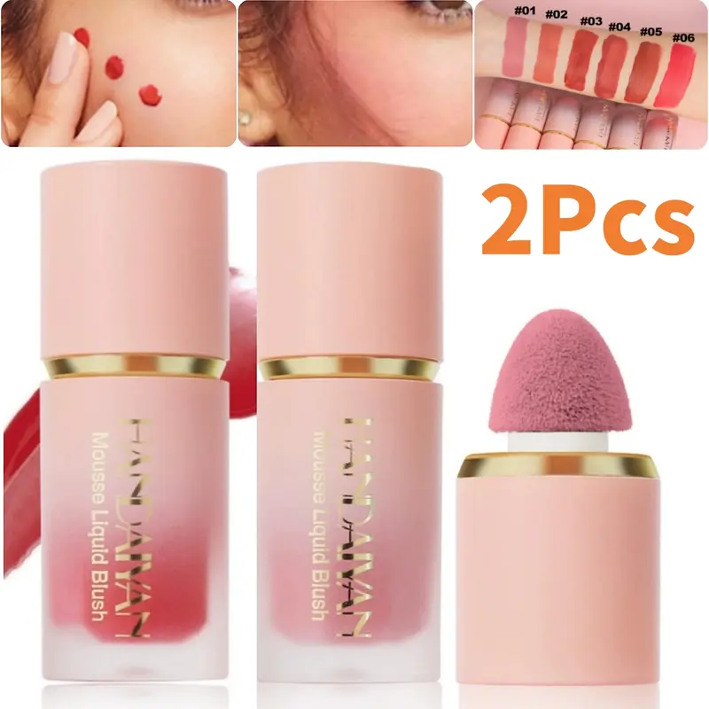 Handaiyan Women's 2-Pcs Cosmetic Blush Set - Liquid Matte & Bright Matte Powder Blush with Jojoba Oil, Gloss, Lightweight, Easy to Color, Smooth, Blendable, Long-Lasting Natural Rouge in Glass Bottle, Color Correction for Dark, Acne-Prone Skin