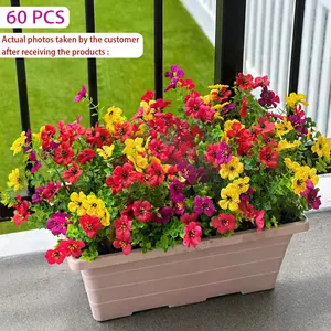 60 PCS Artificial Flowers for Outdoor Decoration, Decorative Flowers, UV-Resistant Violet Eucalyptus Faux Plants Suitable for Outdoor Indoor Courtyard Home, Porch Decoration, Mixed Colors Full Season Home Decor