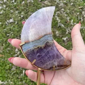 Amethyst Lace Agate Moon with Stand - Unique Design