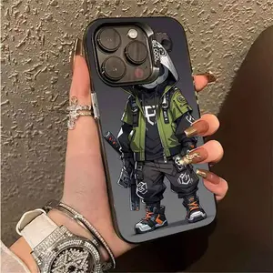 Anime Pattern Case for iPhone 16 15 14 Pro Max 13 12 11 XR XS Plus Shockproof Non Slip Military-Grade Protection slim Cover Silicone Protective Protector Screen Protector Black Casing