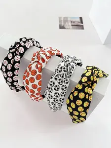 4pcs World Cup Sports Style Basketball Football Baseball Print Fabric Hairbands, Wide Brim Headband, Daily Versatile Hair Accessory