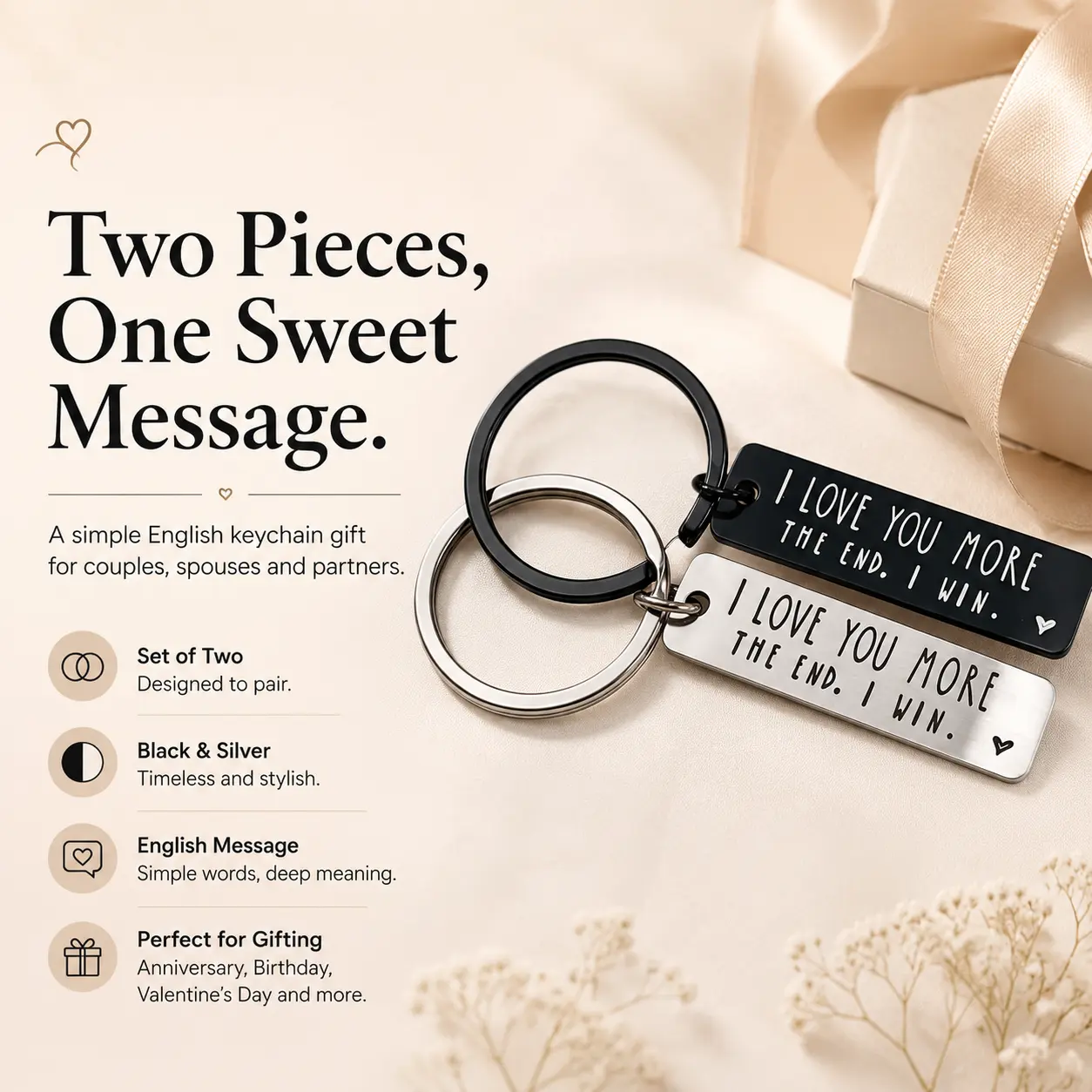 Stainless Steel Metal Keychain with Long Bar Pendant, Creative Slogan Gift for Men Women Car Keys Bag, Valentine's Day Key Ring