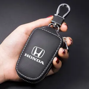 D-Type Leather Keychain Zipper Pouch with Metal Hook, Suitable for Honda Models, Car Accessories, Durable and Stylish Design