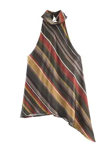 Women's Striped Print Halter Backless Sleeveless Vintage Casual Short Tank Top, Summer Vacation Fashion, Comfortable and Stylish