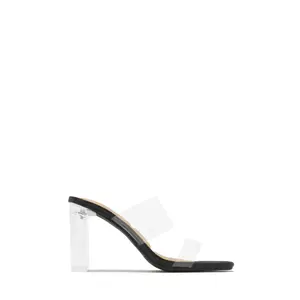 Jordana Clear Strap Mule Heels - Black