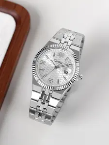 Men's Business Round Dial Analog Quartz Watch, Case, Mineral Glass, Buckle Closure, Geometric Design, All Seasons Wear