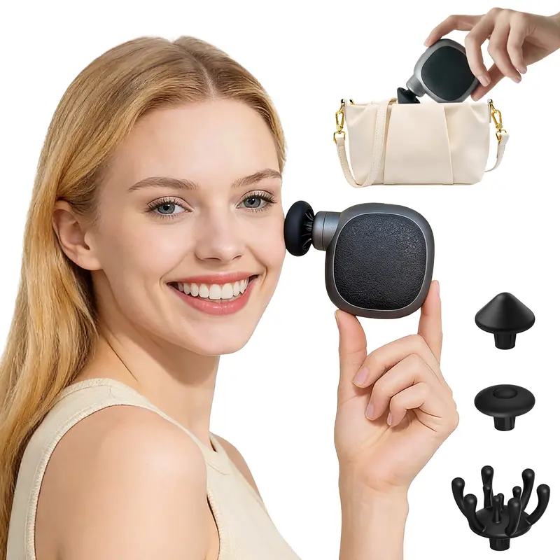 NAPLOR Mini Silicone Massage Gun - Portable Lightweight Durable Deep Tissue Massager, Sensitive Design with 3 Heads & 4 Speeds, Head Massager for Abs & Body, 4 Hours Use for Gym & Travel, Self Care Gadget Ideal Back to School Gift