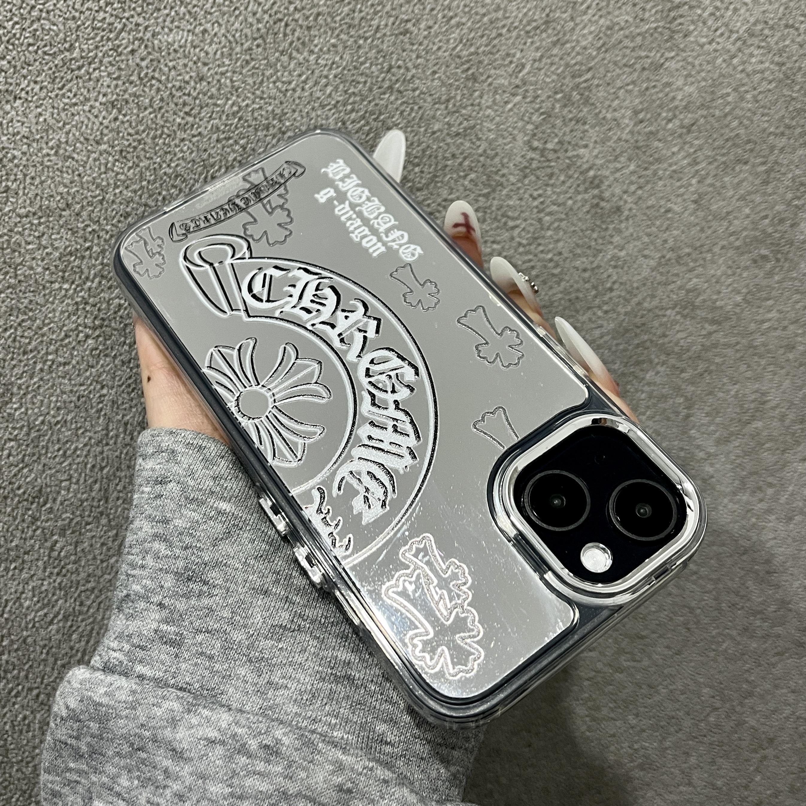 Compatible with iPhone 17/16/15/14/13/12/11/ProMax/Pro/Plus/Ari Minimalist Creative Soft-Edge Hard CaseAcrylic Mirror Finish Silver Premium Makeup MirrorScratch-Resistant Phone Case