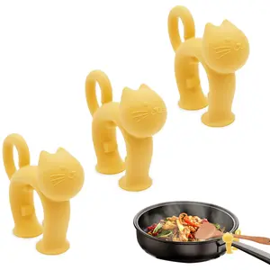 Silicone Spatula Holder, Cat Shaped Cooking Pot Clip Spoon Holder Rack Cute Heat Resistant Utensil Rest Kitchen Gadget for Kitchenware Support Accessories Pot Boil Over Spill Stopper