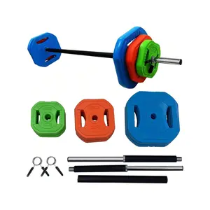 Green+Orange+Blue 40 Lbs Barbell Weight Set Adjustable Free-Weights Strength-Training Equipment For Home & Gym Use  Adjustable Barbell Weight Set With Cushioned Grips & Quick-Change Rubber Plates