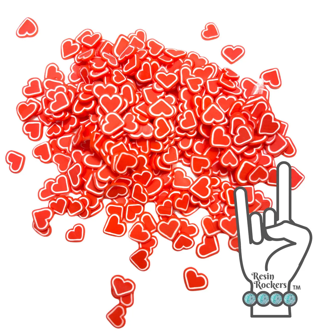 Red with White Outline Heart Polymer Clay Pieces