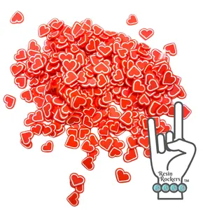 Red with White Outline Heart Polymer Clay Pieces