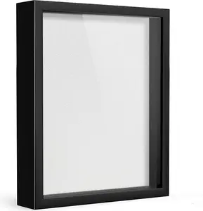 10-inch Shadow Box Frame Wood 3D Picture Frame with Glass Cover, Display Case for Wall-Hanging or Free-Standing Picture Showcase,  Black